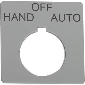 Schneider Electric 9001 Legend plate; "HAND-OFF-AUTOMATIC"; plastic; 2-1/4" square; silver w/ black letters